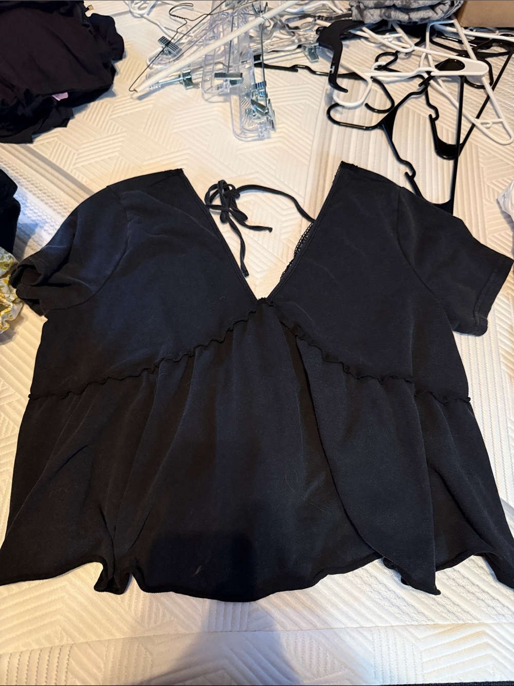 Black Womenโs V-Neck Tie-Back Top